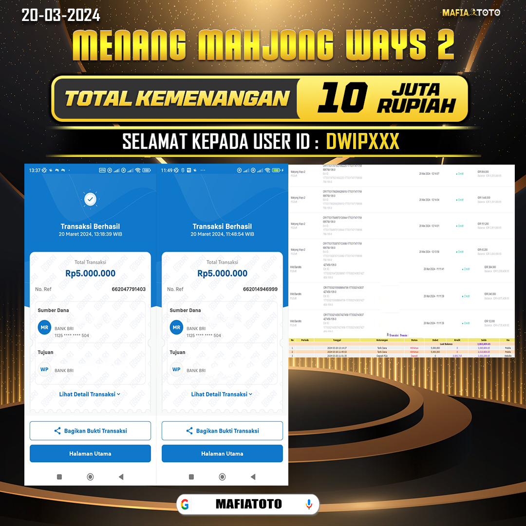 MAFIATOTO JACKPOT SLOT MAHJONG WAYS 2 OF Rp.10.000.000,- LUNAS